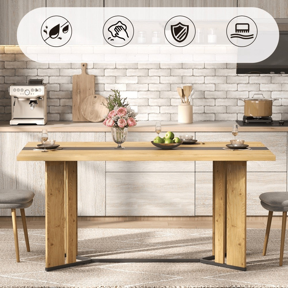 Modern Scandinavian Dining Table with Thick 2.8cm High Quality & Scratch-Resistant Tabletop, Non-Slip Underlay & Sturdy Metal Legs - Easy Assembly, Brown Finish, Space-Saving Design for Kitchen, Living Room, Small Spaces - Du