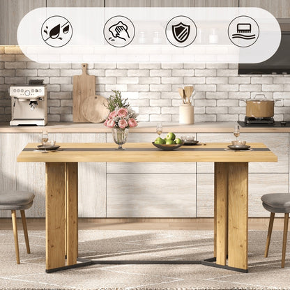 Modern Scandinavian Dining Table with Thick 2.8cm High Quality & Scratch-Resistant Tabletop, Non-Slip Underlay & Sturdy Metal Legs - Easy Assembly, Brown Finish, Space-Saving Design for Kitchen, Living Room, Small Spaces - Du