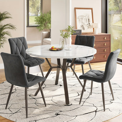 Eettafel – Ronde Tafel – Keukentafel – Eetkamertafel – Koffietafel – Marmer-look Blad – Zwart Metalen X-onderstel – Diameter 100 cm – Modern Minimalistisch Design