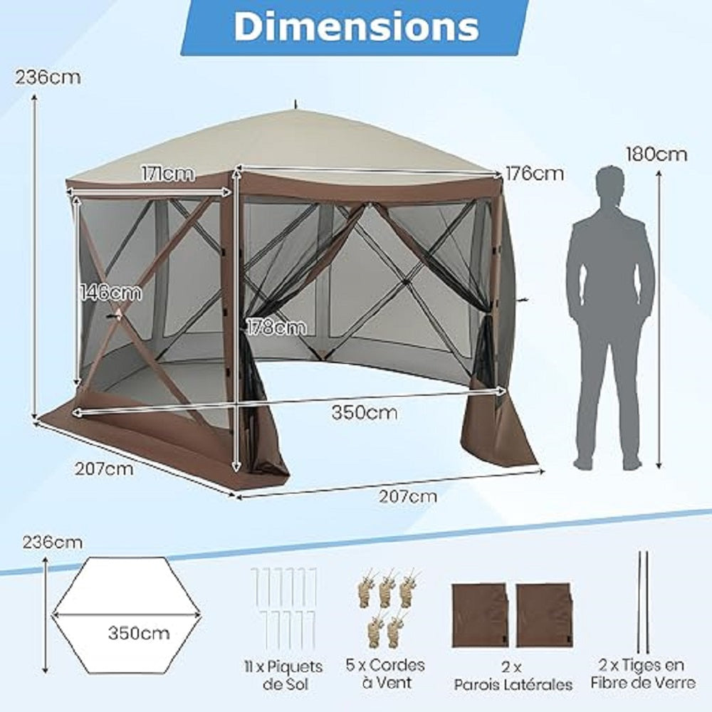 Pop-Up Tent – Schermtent – Camping Tent – Muzieknet Tent – Zonnescherm – Ruim 350x350 cm – Insectenbescherming Met Muskietennet