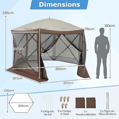 Pop-Up Tent – Schermtent – Camping Tent – Muzieknet Tent – Zonnescherm – Ruim 350x350 cm – Insectenbescherming Met Muskietennet