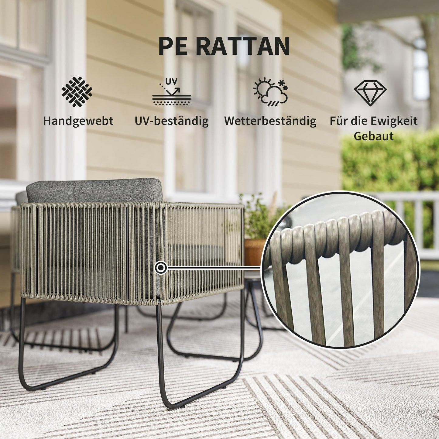 Tuinmeubelset Polyrattan – Loungeset Buiten – Tuinset Balkon – Outdoor Meubelset – Loveseat Fauteuils – Weerbestendig PE-Rattan – Verstelbare Poten Donkergrijs