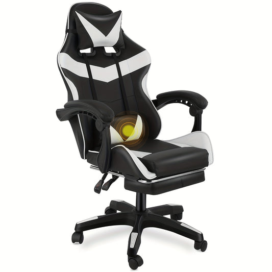 Gamingstoel – Gamestoel – Gaming Chair – Game Stoel – Bureaustoel – Ergonomisch Design – Verstelbare Rugleuning Met Voetensteun – Zwart Wit