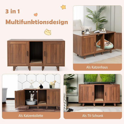 Kat Toilet Kast – Kattenbak Kast – Kat Huis Meubel – Krabplank Kast – Honden Meubel – 120x52x65 cm – Moderne Koffiekleur