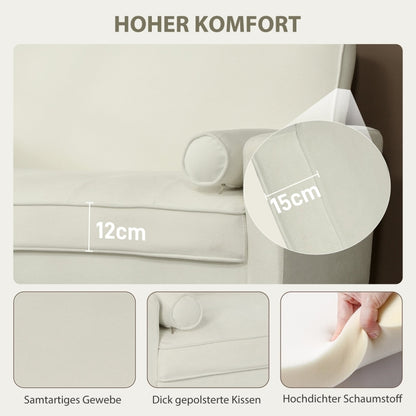 2-zitsbank – Tweezitsbank – Zitbank – Sofa – Loveseat – Crèmekleurig Fluweel – Compact 130 cm Breed – Rubberen Poten