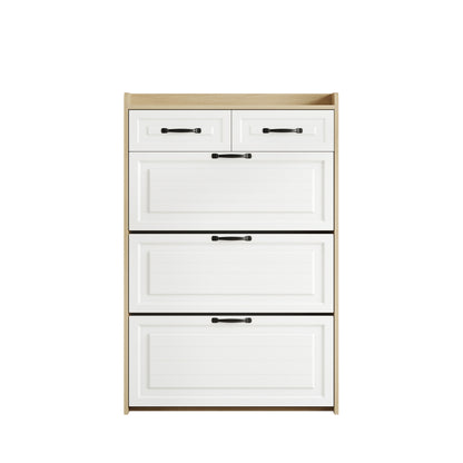 Wooden Shoe Cabinet with Rotating Rack | Features Three Large Hinged Doors and Two Drawers, Suitable for Entryways and Living Rooms, Dimensions: 80 cm Wide/23.5 cm Deep/131 cm High