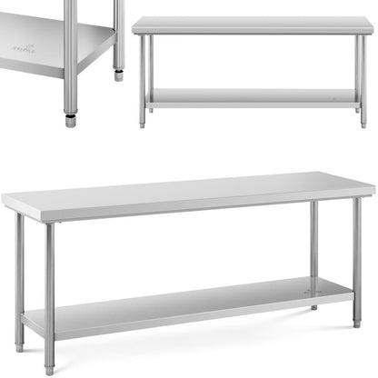 Werkbank – Werktafel – Werkbank Met Opbergruimte – RVS Werkbank – Stalen Werktafel – 200x60 cm – Verstelbare Poten