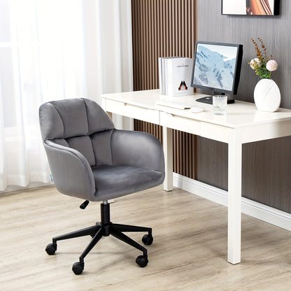Draaifauteuil – Draaistoel – Bureaustoel – Loungefauteuil – Relaxstoel – Verstelbare Zithoogte – Fluwelen Armleuningen – Grijs – Metaal – Max 120 Kg