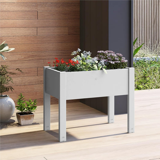 Verhoogde Plantenbak – Zelfbewaterende Tuinbak – Kruidenbak – Bloemenbak – Moestuinbak – 53 Liter – Waterniveau Indicator & Afvoergaatje – Wit – 76x45x61 cm