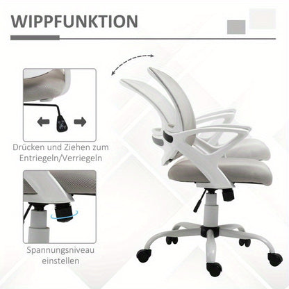 Ergonomic Mesh Office Chair with Adjustable Swivel & Height - Breathable Linen-Look Fabric, 360° Swivel, 5-Point Lumbar Support, 5-Level Airflow Perforated Backrest, 5-Point Ergonomic Design for Home & Work, Gray, Office Cha