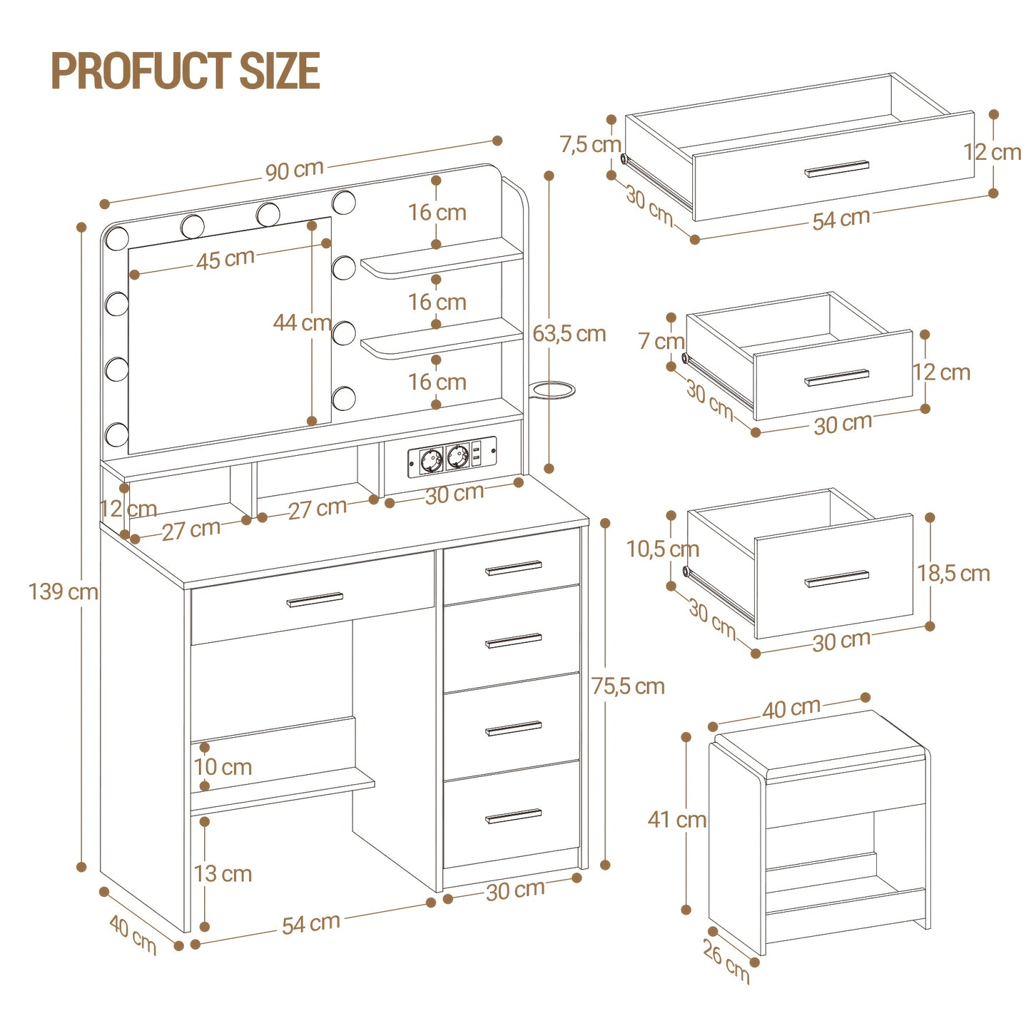 Sieradendoos – Juwelendoos – Sieradenkast – Accessoire-opberger – Sieraden Organizer – Met Spiegel en 10 LED Lampjes – 2 Lades & 1 Kastje