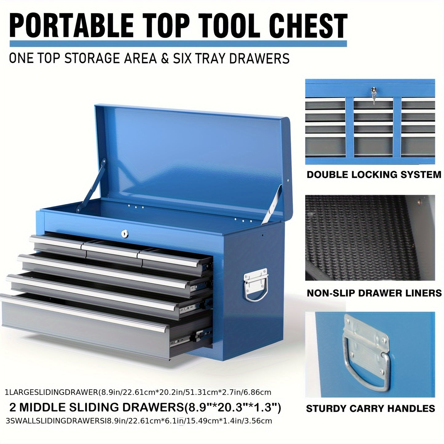 8-Laden Metalen Gereedschapskast – Tool Cabinet – Werkplaatskast – Gereedschapsbox – Gereedschapsopbergkast – Hoge Capaciteit – Vergrendelbare Wielen – Blauw