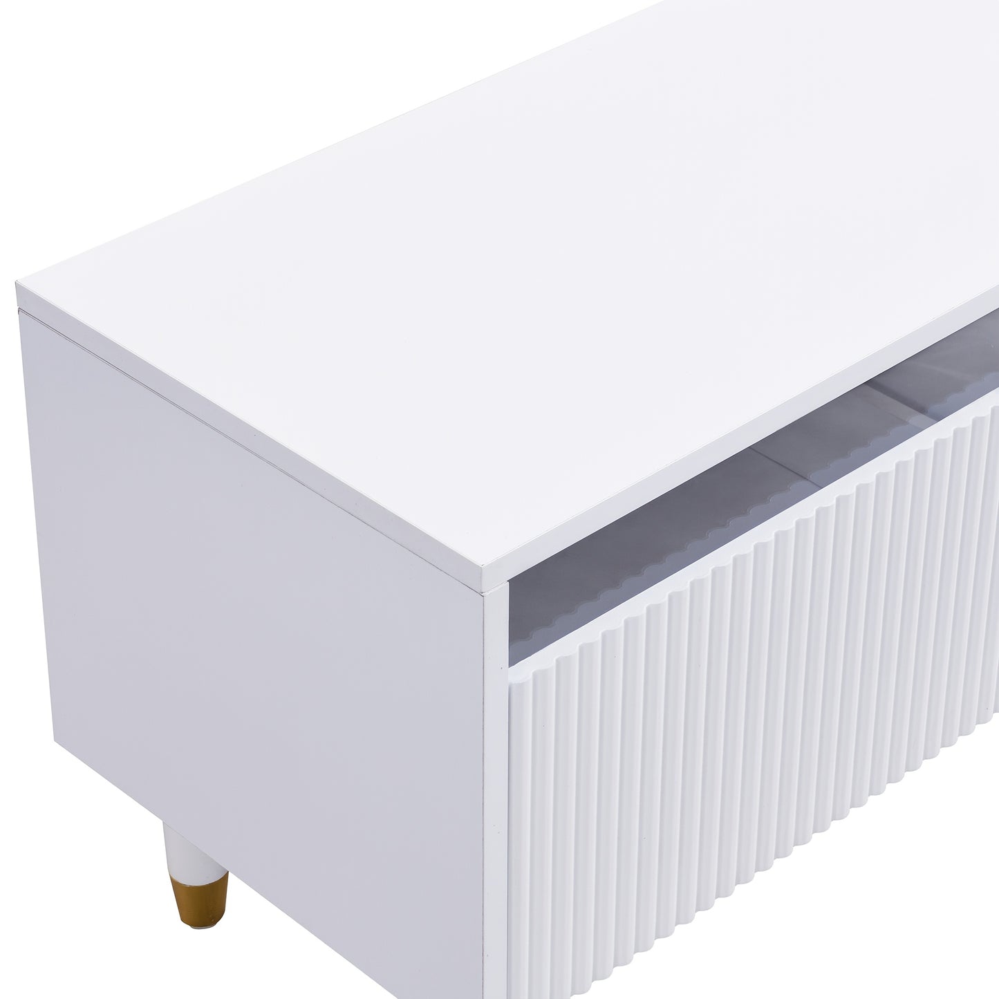 Modern White TV Stand 70-inch Wide (178cm) - Large Media Console with 4-Drawer Storage, MDF & Acrylic, Minimalist Modern Design, Golden-Tone Legs, Heavy-Duty Sturdy Furniture for Large TVs & Living Room Entertainment Center,