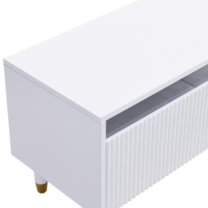 Modern White TV Stand 70-inch Wide (178cm) - Large Media Console with 4-Drawer Storage, MDF & Acrylic, Minimalist Modern Design, Golden-Tone Legs, Heavy-Duty Sturdy Furniture for Large TVs & Living Room Entertainment Center,