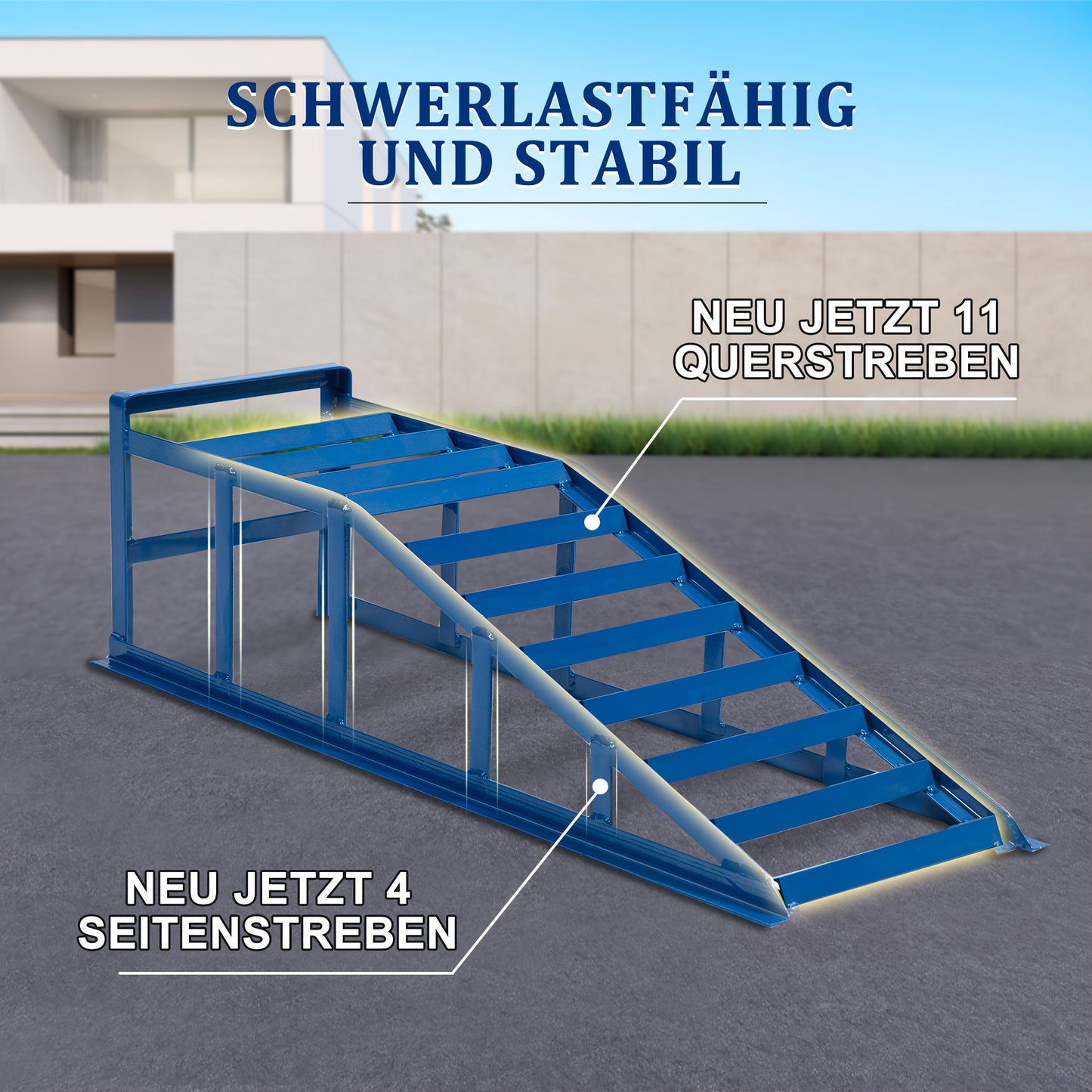 Oplaadrampen – Laadrampen – Hefplateau – Autoliften – Auto Ramps – Draagvermogen 2000 kg – Geschikt Voor Banden Tot 265 mm – Stalen Constructie – Hellingshoek 23 Graden – Blauw