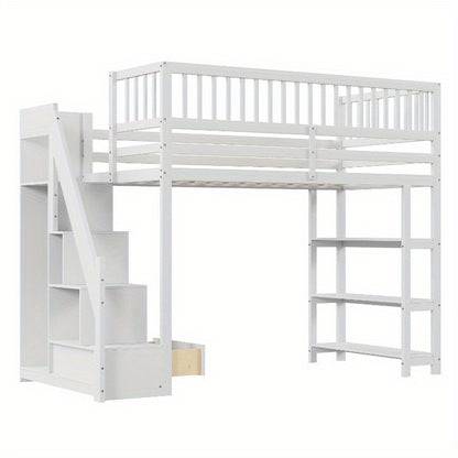 Hoogslaper – Eenpersoonsbed – Stapelbed – Kinderbed – Opbergbed – 90 x 200 cm – Geïntegreerde Kledingkast – Veiligheidsladder