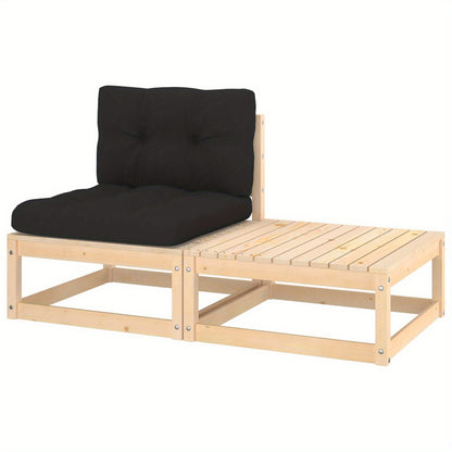 Loungeset – Tuinset – Loungesofa – Buitenmeubel – Balkonset – Houten Frame – Zwarte Comfortabele Kussens