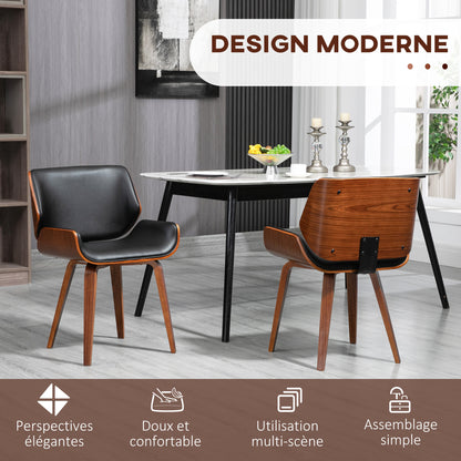 Vintage Eetkamerstoelen – Stoelen – Eetkamerstoelen Set – Kuipstoelen – Design Stoelen – Zwarte Synthetisch Leren Zitting – Houten Poten – Comfortabele Foam Vulling