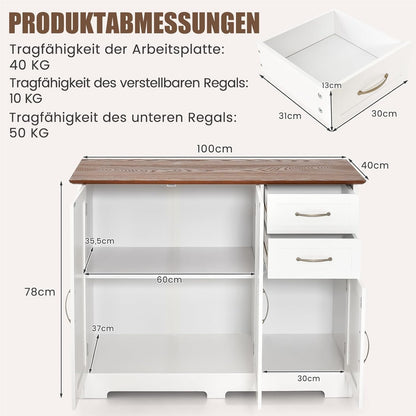 Dressoir – Dressoirs – Opbergkast – Ladekast – TV-kast – Wit – 100 x 40 x 78 cm – Verstelbare plank – Waterafstotend MDF
