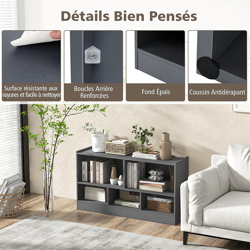 Boekenkast – Opbergkast – Boekrek – Wandrek – Opbergmeubel – 2-laags met 5 vakken – Stevig houten frame met antislip voeten