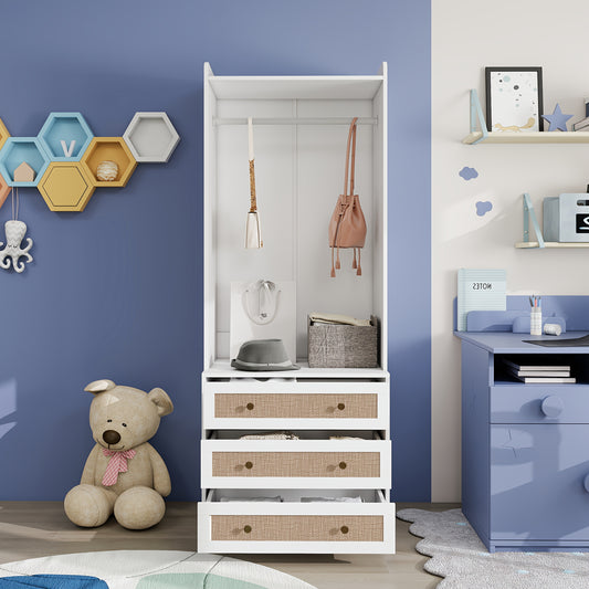 Kast – Kledingkast – Opbergkast – Garderobekast – Witte Kast Met 3 Lade(s) – Hoogte 180 cm – Stijlvol Met Metaal