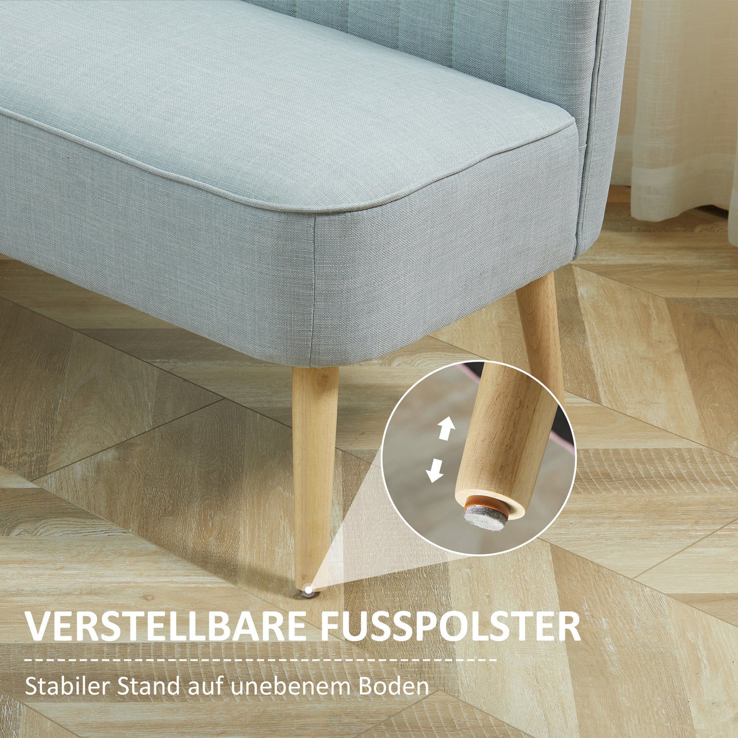 2-zits bank – tweezitsbank – loveseat – zitbank – bankstel – retro design – duurzaam hardhouten frame – lichte linnen stof