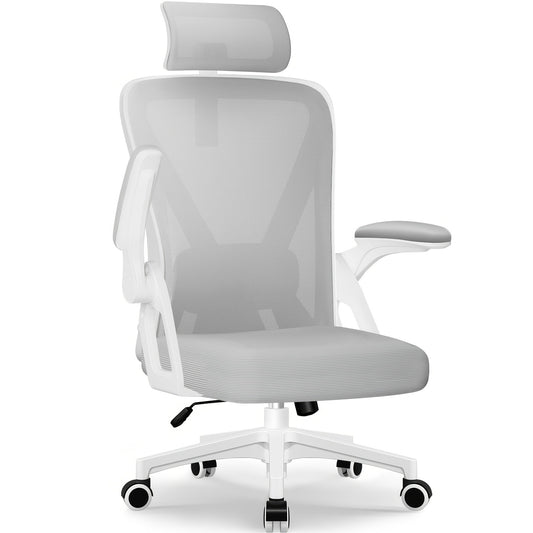 Ergonomic Office Chair with Adjustable Lumbar Support & Headrest, Folding Armrests, Foam Seat Suitable for & - Heavy-Duty, Assembly, Compatible for s (Desk Chair)