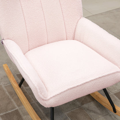 Draaifauteuil – Fauteuil – Relaxstoel – Lounge Stoel – Zachte Roze Fleece Bekleding – Rubberhouten Sleden – Max 150 kg Draagvermogen – Comfortabel Draaimechanisme