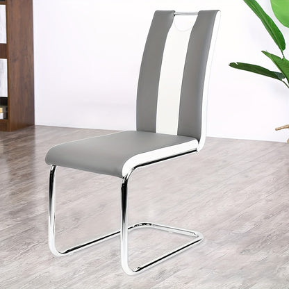 Bowback Dining Chair - 49cm Seat Height High Back Kitchen Chairs With Classic Durable Faux Leather, Ergonomic Armless Modern Accent Chairs For Home Office Restaurant (Set Of 2, Grey+white)