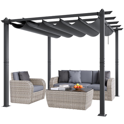 Pergola – Tuinprieel – Terrasoverkapping – Tuinpaviljoen – Zonwering – Uitschuifbaar Dak – Aluminium Frame – 3x3 Meter – UV-Bescherming – Weerbestendig – Grijs