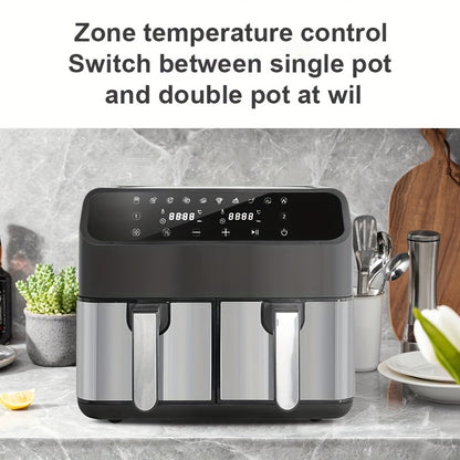 Airfryer – Heteluchtfriteuse – Dubbele Mand – Luchtfriteuse – Vetarm Koken – 8 Liter Capaciteit – 2000 Watt Vermogen – LED Touchscreen – Roestvrijstalen Behuizing