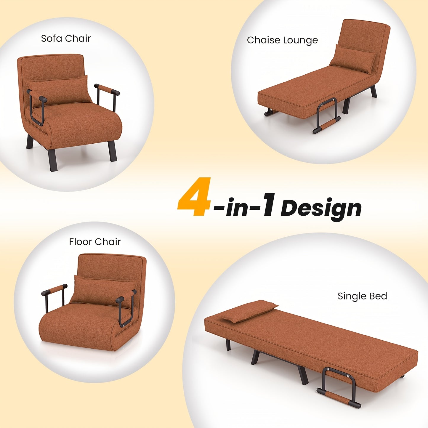Slaapbank – Slaapstoel – Logeerbed – Zetelbed – Slaapfauteuil – Verstelbare Rugleuning – Stevig Metalen Frame tot 150 kg
