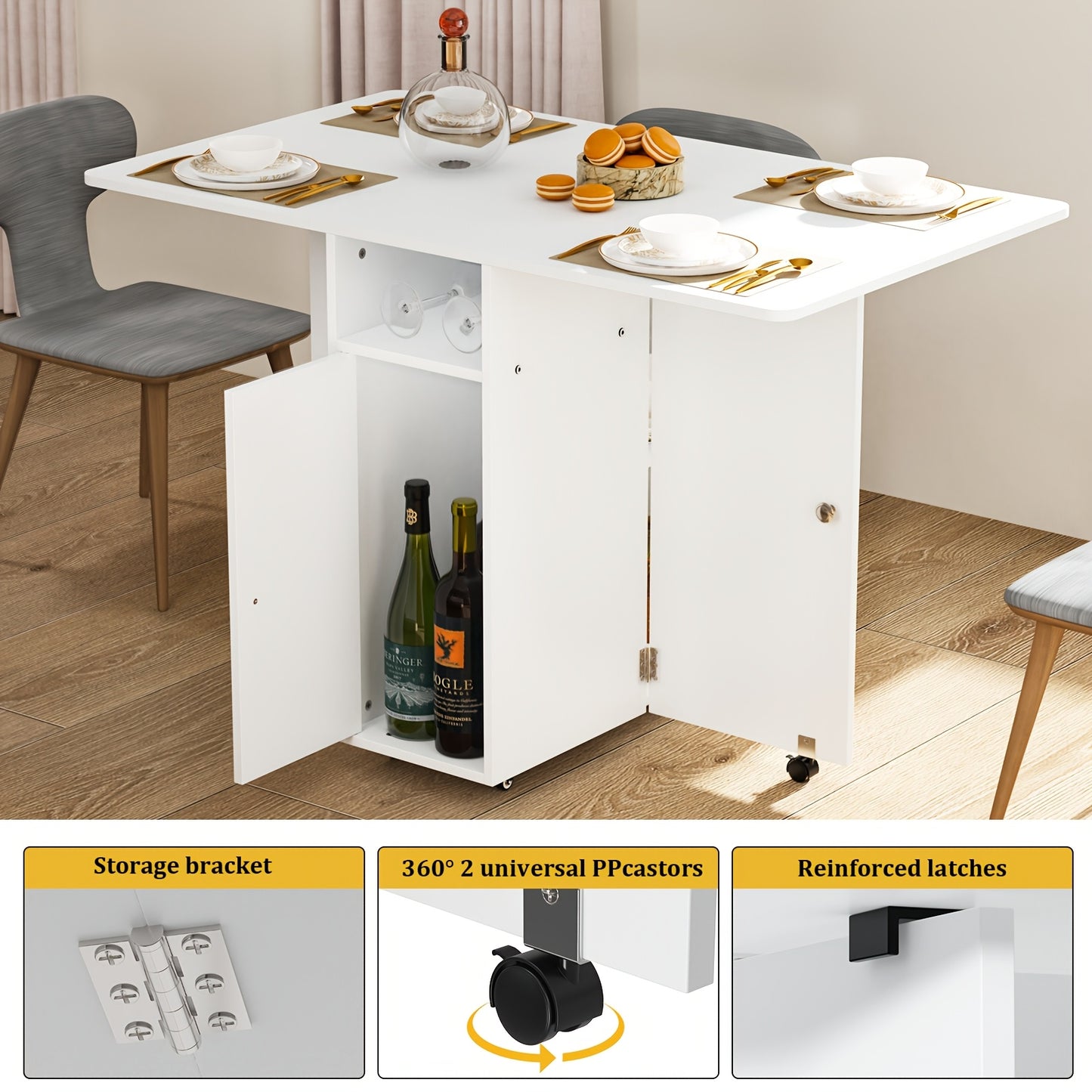 Inklapbare Eettafel – Opklapbare Tafel – Uitklapbare Tafel – Ruimtebesparende Tafel – Multifunctionele Werktafel – Met Lade en Opbergruimte – Grote Tafelplaat 109x71 cm – Wit MDF Krasbestendig
