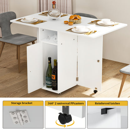 Inklapbare Eettafel – Opklapbare Tafel – Uitklapbare Tafel – Ruimtebesparende Tafel – Multifunctionele Werktafel – Met Lade en Opbergruimte – Grote Tafelplaat 109x71 cm – Wit MDF Krasbestendig