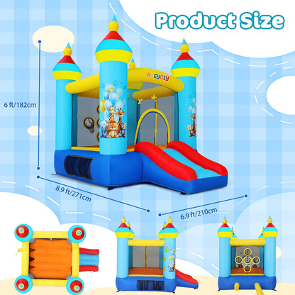 Springkasteel – Bouncy Castle – Opblaasbaar Speelhuis – Springkussen – Jumping Castle – Tropisch Jungle Design – Inclusief Elektrische Blaaspomp – Duurzaam Waterbestendig Materiaal