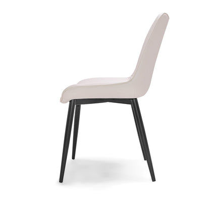 Stoelen – Eetkamerstoelen – Design Stoelen – Kunstleren Stoelen – Set Van 2 – Crème Kleur – Zwart Stalen Frame – Comfortabel Breed Zitvlak