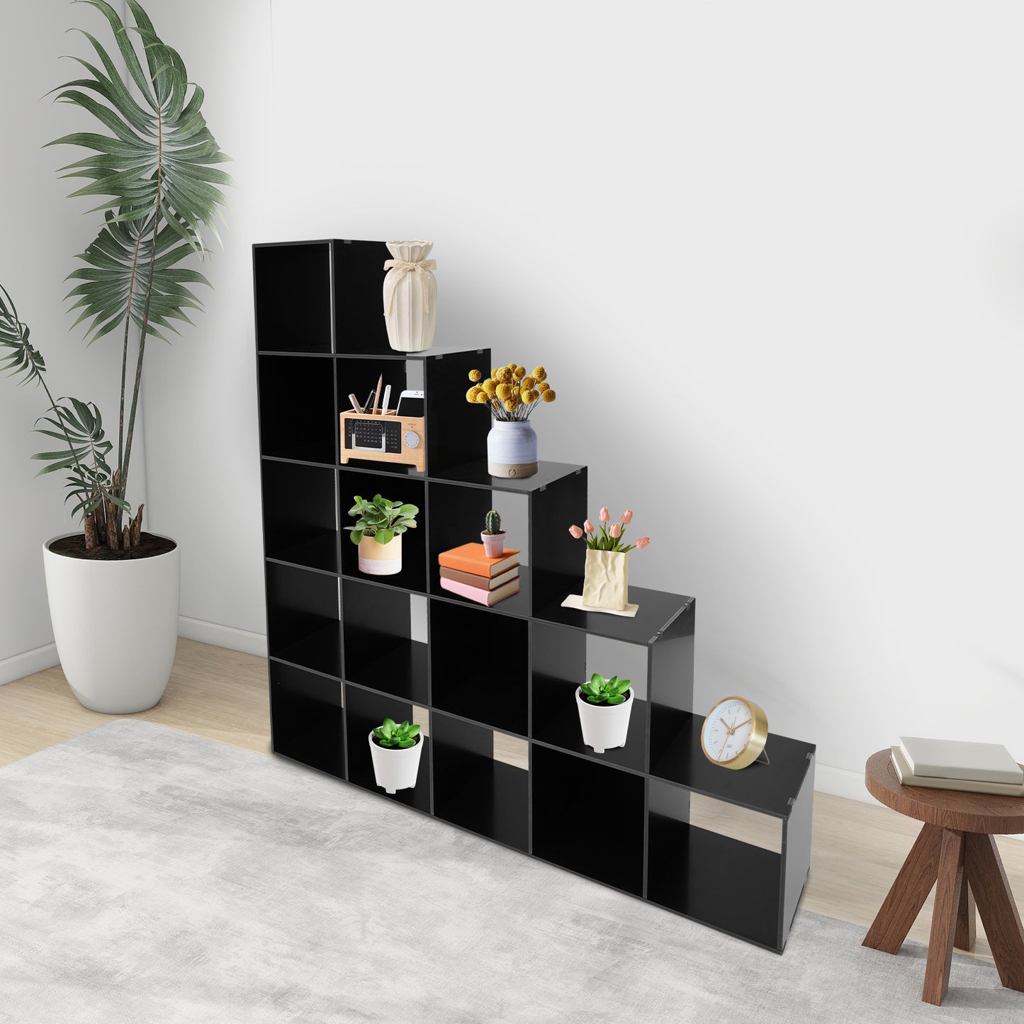 15-Cube L-Shaped Storage Bookcase | Black Plastic Freestanding Organizer for Home & Office, Contemporary Style by NaMaSyo, Corner Shelves