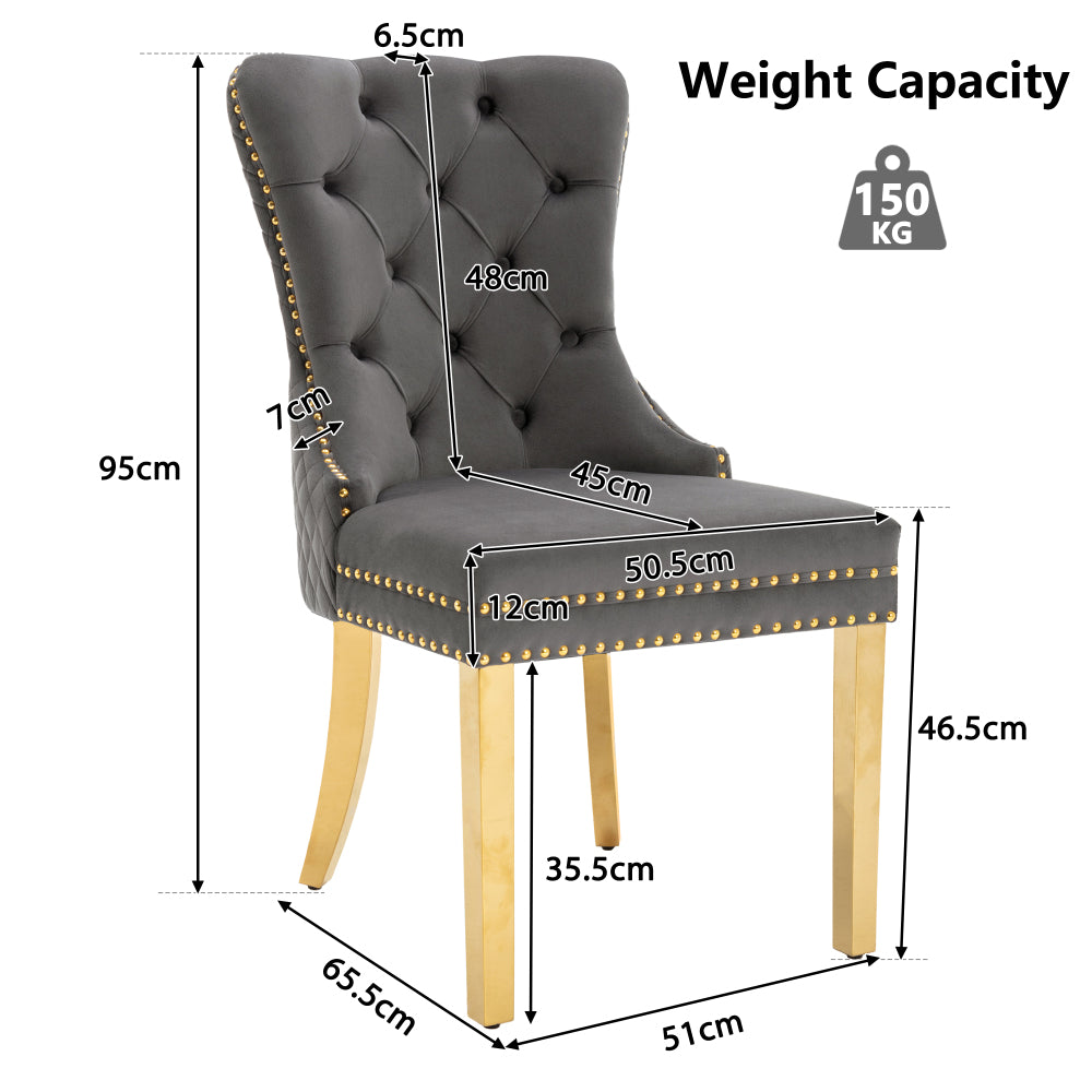 Eetkamerstoelen – Stoelen – Dining Chairs – Dinerstoelen – Moderne Stoelen – Set Van 2 Grijs – Fluwelen Bekleding – Gouden Roestvrijstalen Poten – Ergonomische Rugleuning – Comfortabele Zittingen