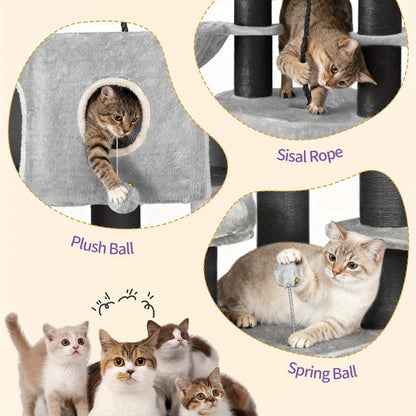 Kattenkrabpaal – Krabton – Kattenhuis – Kattenmeubel – Kattenboom – 163 cm Hoog – Geschikt Voor Grote En Meerdere Katten – Lichtgrijs Beige