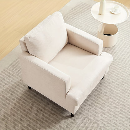Beige Accentstoel – Slaapkamerstoel – Woonkamerstoel – Eetkamerstoel – Fauteuil – Linnen Bekleding – Stevig Metalen Frame – Mid-Century Design – Comfortabel Schuimkussen – Gemakkelijk Zelf Te Monteren