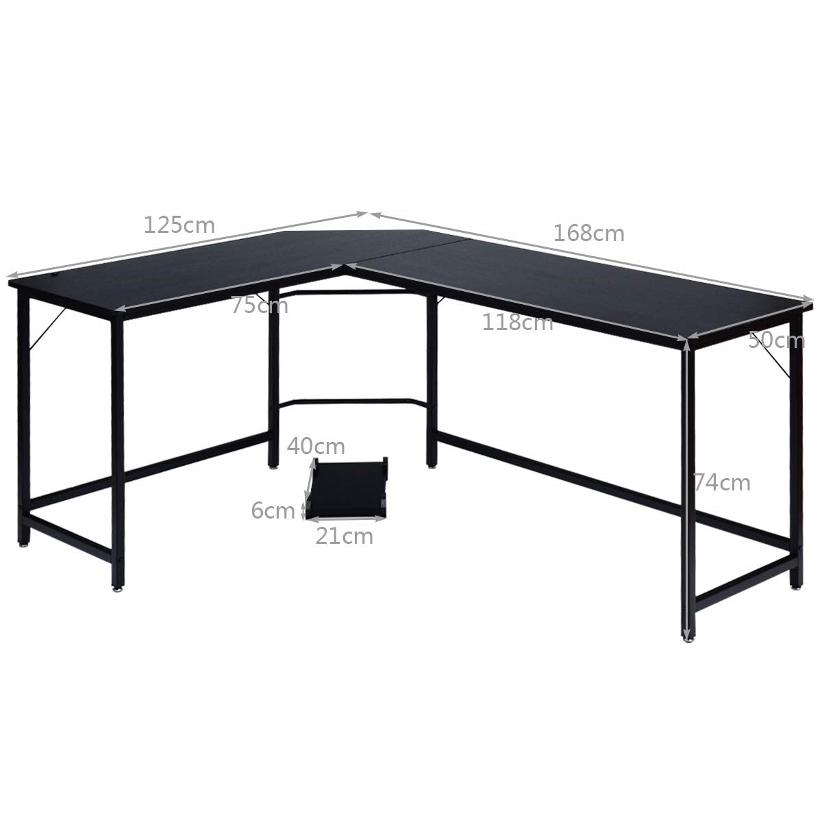 L-Shape Bureau – Hoekbureau – Gaming Bureau – PC Bureau – Kantoor Hoekbureau – Met CPU Stand – 168 x 125 x 74 cm – Zwart