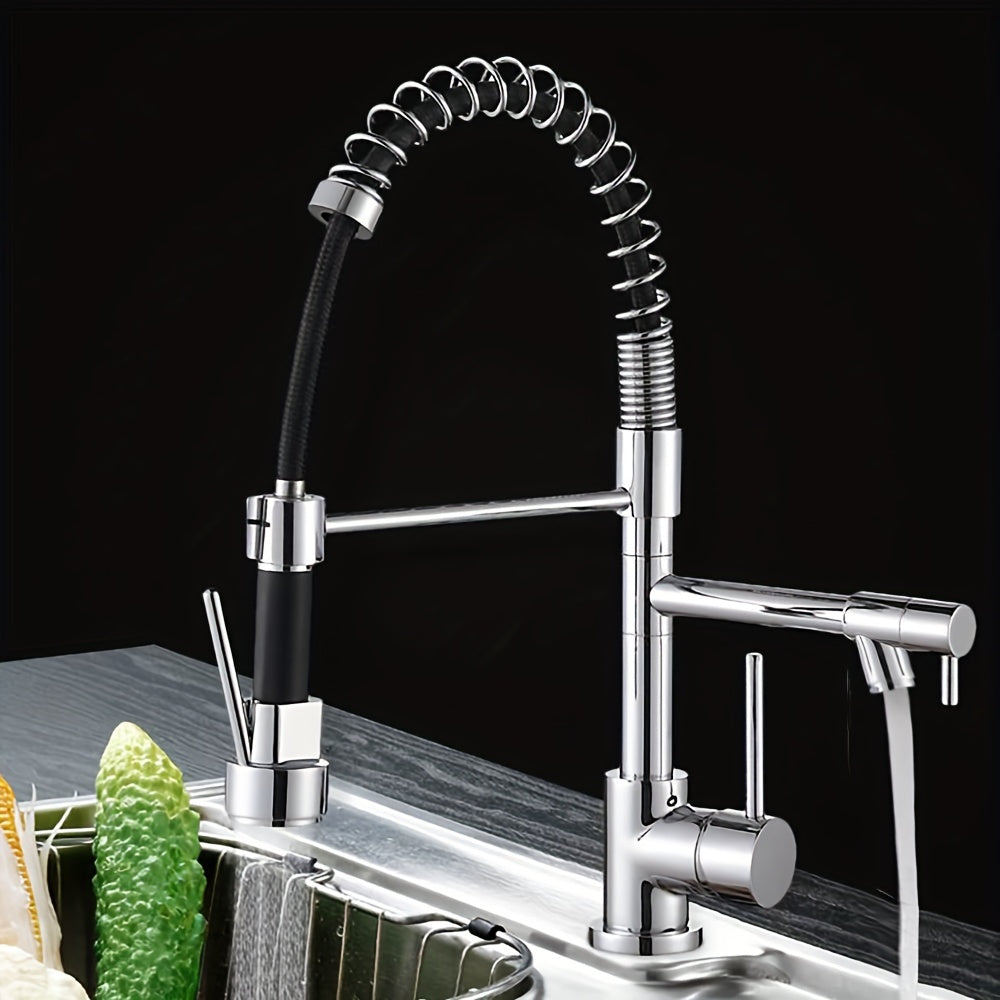 360° Swivel Brass Kitchen Faucet with Pull-Down Sprayer, Professional Grade Retractable Spray Head Tap with Solid Brass Construction, for Modern Kitchen Sink, Professionalgrade Faucet, Home Kitchen Upgrade, Stylish Kitchen F