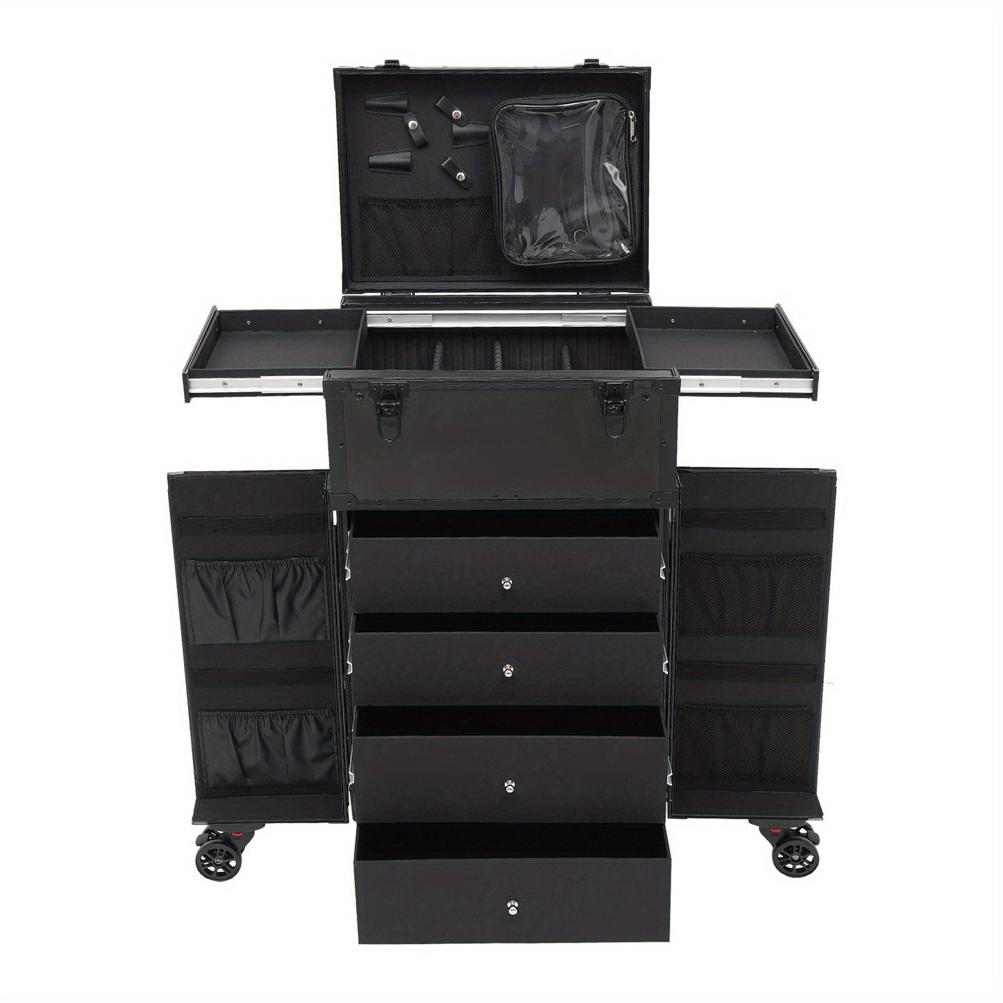 Make-up koffer – Make-up trolley – Cosmetica koffer – Beautycase – Visagiekoffer – Verstelbare hoogte – 360° draaibare wieltjes – Harde ABS buitenkant – Sleutelslot – Zwart
