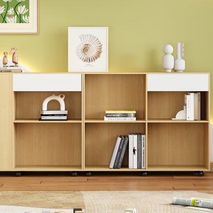 Boekenkast – Opbergkast – Vakkenkast – Stellingkast – Open Kast – Bamboe Materiaal – 6 Planken + Verborgen Deurtje – Vrijstaand – 69 cm Hoog – Natuurlijk Beige/Wit – 3,2 Kubieke Voet Opbergruimte – Modern Minimalistisch Design