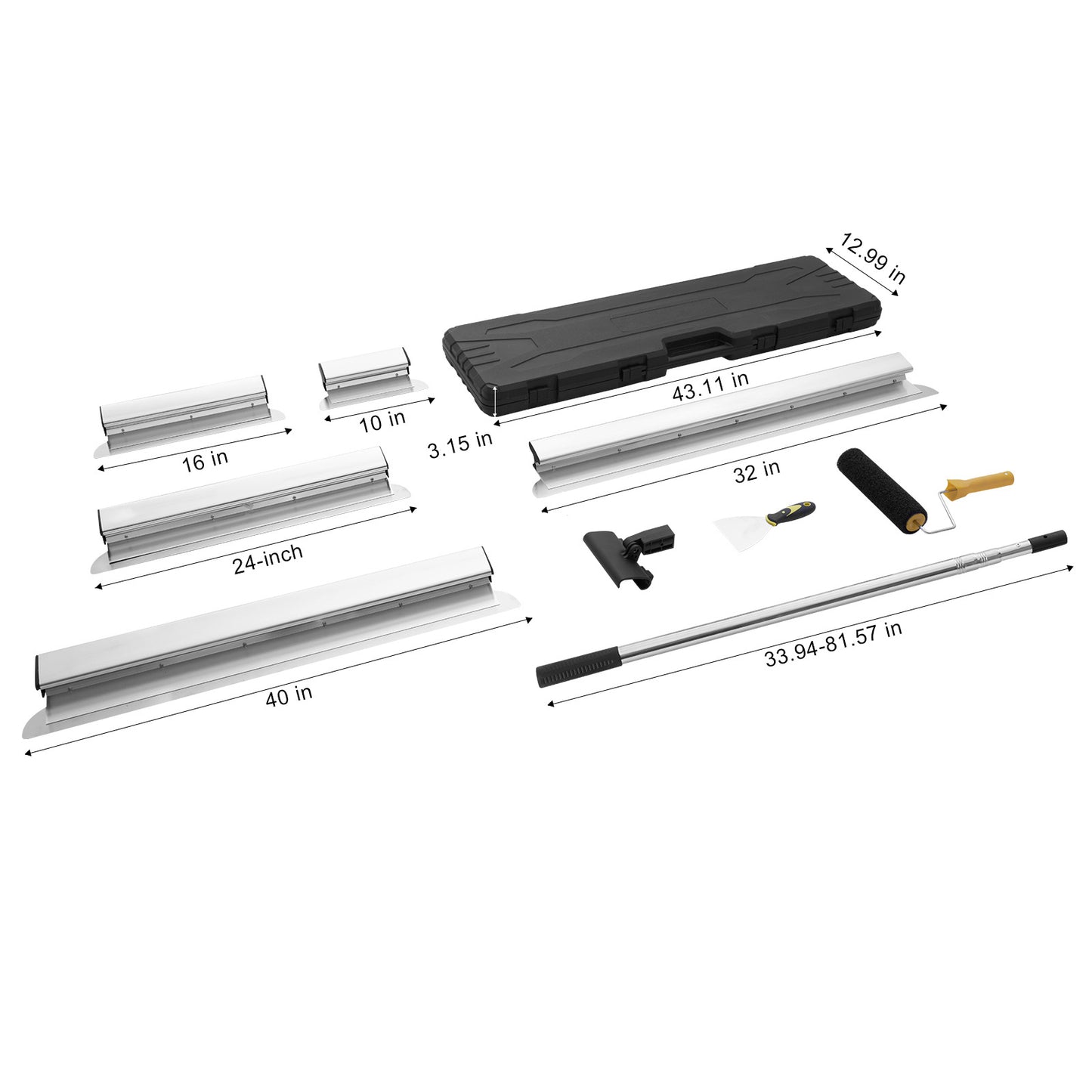 Plamuurmes – Plamuurmessen – Spatel – Vlakspatel – Afwerkmes – RVS Bladen 0,5 mm – Verstelbare Telescopische Steel 86-207 cm