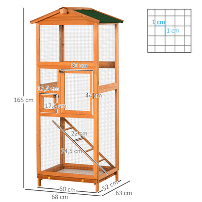 Vogelkooi Large – Vogelkooi Outdoor – Vogelhuis – Vogelnestkast – Volière – Solide Houten Constructie – Weerbestendig Met Asfalt Dak – 68x63x165 cm – Oranje