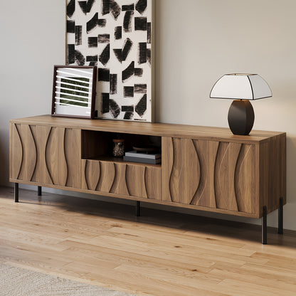 TV-meubel – TV-kast – Lowboard – Dressoir – Media meubel – 3D Gestreept – Bamboe – Laag Ontwerp – Vloerplaatsing