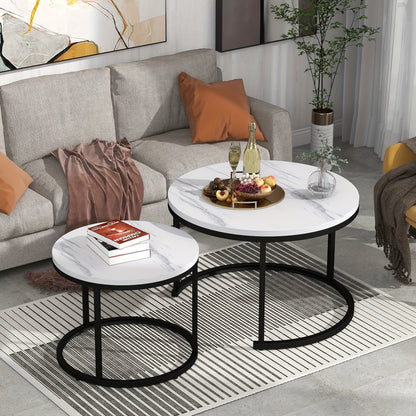 Bijzettafel – Salontafel – Zijkastje – Banktafel – Tafeltje – Set van 2 Ronde Tafels – Nestbaar – MDF/Hout Hoogwaardige Materialen