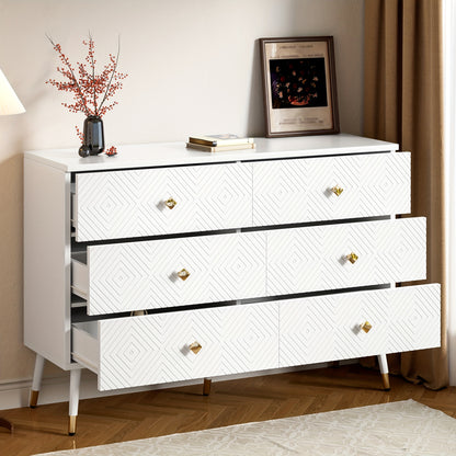 Modern 6 Drawer Chest Of Drawers - 120x40x80cm - Ideal for Bedroom And Living Room, Storage Drawer Units