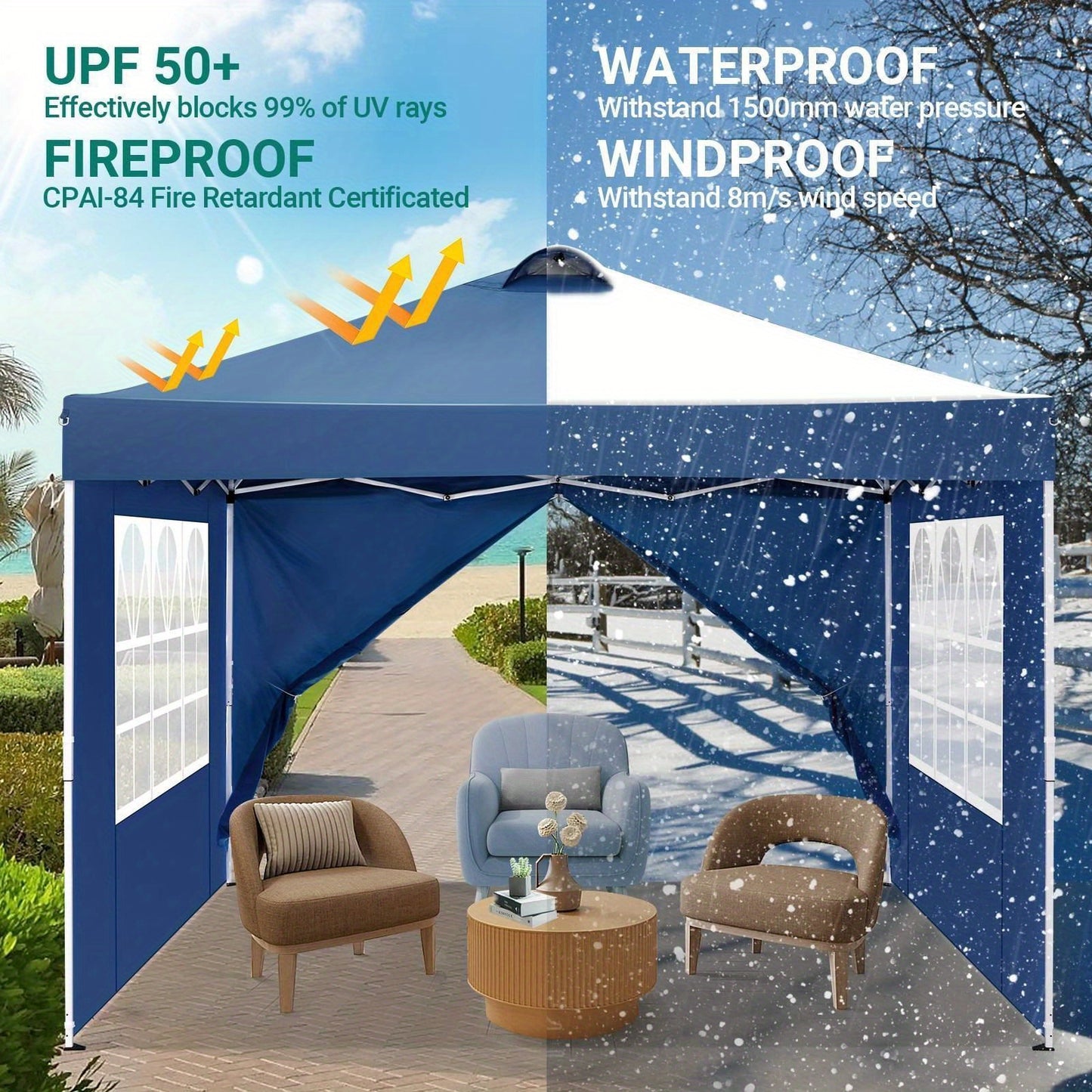 Partytent – Paviljoen – Easy-up Tent – Vouwtent – Schaduwtent – Waterdicht – UPF50+ Bescherming – 3x3m – Verstelbare Hoogte – Luchtventilatie – Inclusief Zandzakken en Draagtas